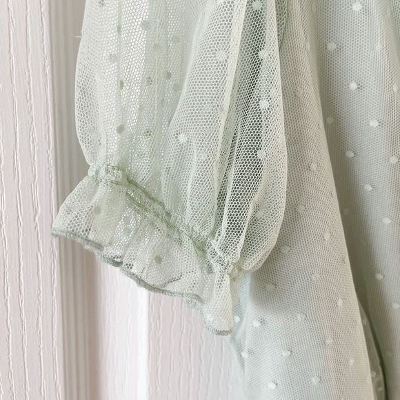 Allison & Kelly NWT Junior XS Pastel Green Ruffled Pokadot Dress with Ruffle Tri - Picture 4 of 11